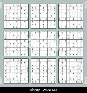 9 Sudoku große Vektor einrichten. Japanische puzzle Spiel Stock Vektor