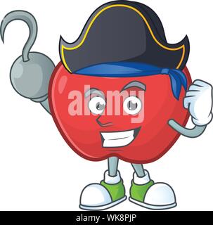 Pirate red apple cartoon Maskottchen, Charakter niedlich Vector Illustration Stock Vektor