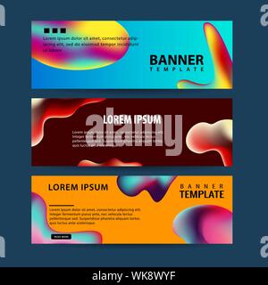 Abstrakte moderne Grafik flüssig Banner. Dynamische Wellen verschiedene farbige Flüssigkeit bildet. Isolierte Vorlagen mit fließenden Flüssigkeiten, Formen. Stock Vektor