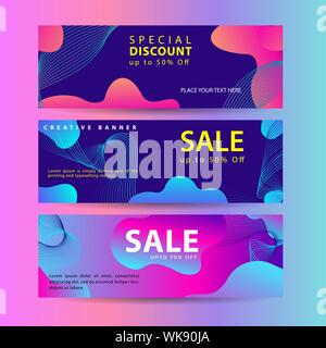 Abstrakte moderne Grafik flüssig Banner mit dynamischen farbigen Formen und Linien. Gradient abstrakte Banner mit fließenden Flüssigkeiten, Formen. Stock Vektor