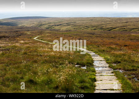 Eine markierte Weg über Torf auf den Gipfel des Pendle Hill, Lancashire, UK Moor. Stockfoto