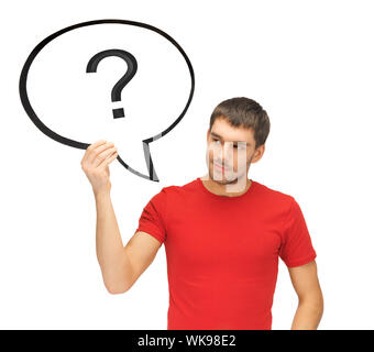 Bild des Mannes mit Text Blase und Fragezeichen Stockfoto