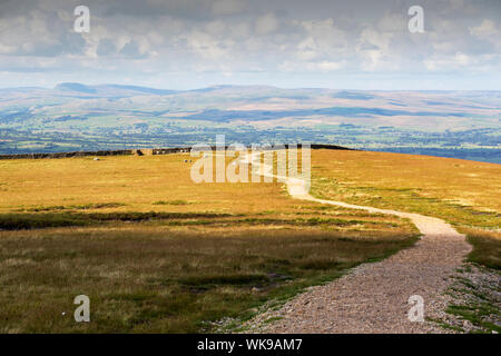 Blick vom Gipfel des Pendle Hill in den Ribble Valley in Richtung Penyghent in den Yorkshire Dales, UK. Stockfoto