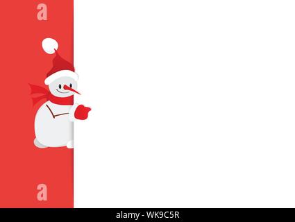 Happy Snowman, zeigt mit dem Zeigefinger auf leere Kopie Raum. Werbung und Konzept - Vector Illustration Stock Vektor