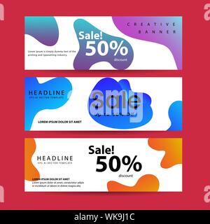 Abstrakte moderne Grafik flüssig Banner. Dynamische Wellen verschiedene farbige Flüssigkeit bildet. Isolierte Vorlagen mit fließenden Flüssigkeiten, Formen. Stock Vektor