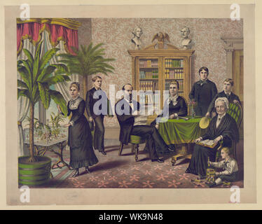 James Garfield und Familie in Bibliothek Stockfoto