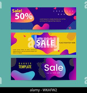 Abstrakte moderne Grafik flüssig Banner mit dynamischen farbigen Formen und Linien. Gradient abstrakte Banner mit fließenden Flüssigkeiten, Formen. Stock Vektor