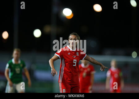 Newport, Großbritannien. 03 Sep, 2019. Kayleigh Grün von Wales Frauen in Aktion. Wales Frauen v Nordirland Frauen, Frauen der UEFA Euro 2021 Meisterschaft, Gruppe c Qualifikationsspiel an Rodney Parade in Newport, South Wales am Dienstag, 3. September 2019. pic von Andrew Obstgarten/Alamy leben Nachrichten Stockfoto