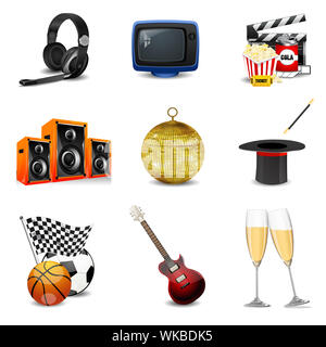 Abbildung der Unterhaltung Symbole auf weißem Hintergrund Stockfoto