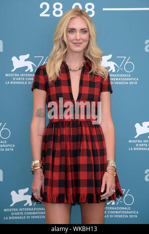 Venedig, Italien. 04 Sep, 2019. 76. Filmfestival von Venedig 2019, Fotoshooting Film "Chiara Ferragni - UNGEBUCHTE". Im Bild: Chiara Ferragni Credit: Unabhängige Fotoagentur/Alamy leben Nachrichten Stockfoto