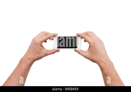 Nahaufnahme von Mannhände halten smartphone Stockfoto