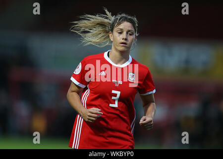 Newport, Großbritannien. 03 Sep, 2019. Gemma Evans von Wales Frauen in Aktion. Wales Frauen v Nordirland Frauen, Frauen der UEFA Euro 2021 Meisterschaft, Gruppe c Qualifikationsspiel an Rodney Parade in Newport, South Wales am Dienstag, 3. September 2019. pic von Andrew Obstgarten/Alamy leben Nachrichten Stockfoto