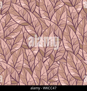 Zusammenfassung nahtlose Vektor Anordnung von Blättern. Hintergrund Textur. Braun, Beige Farbe, von dunkel lila Hintergrund getrennt Stockfoto
