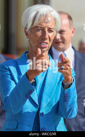 Leipzig, Deutschland. 31 Aug, 2019. Christine Lagarde, designierter Präsident der EZB, wird die Bundeskanzlerin mit der Ehrendoktorwürde der Leipzig Graduate School of Management (HHL). Kredite: Jan Woitas/dpa-Zentralbild/dpa/Alamy leben Nachrichten Stockfoto