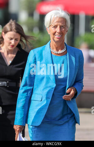 Leipzig, Deutschland. 31 Aug, 2019. Christine Lagarde, designierter Präsident der EZB, wird die Bundeskanzlerin mit der Ehrendoktorwürde der Leipzig Graduate School of Management (HHL). Kredite: Jan Woitas/dpa-Zentralbild/dpa/Alamy leben Nachrichten Stockfoto