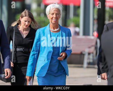 Leipzig, Deutschland. 31 Aug, 2019. Christine Lagarde, designierter Präsident der EZB, wird die Bundeskanzlerin mit der Ehrendoktorwürde der Leipzig Graduate School of Management (HHL). Kredite: Jan Woitas/dpa-Zentralbild/dpa/Alamy leben Nachrichten Stockfoto