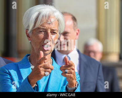 Leipzig, Deutschland. 31 Aug, 2019. Christine Lagarde, designierter Präsident der EZB, wird die Bundeskanzlerin mit der Ehrendoktorwürde der Leipzig Graduate School of Management (HHL). Kredite: Jan Woitas/dpa-Zentralbild/dpa/Alamy leben Nachrichten Stockfoto