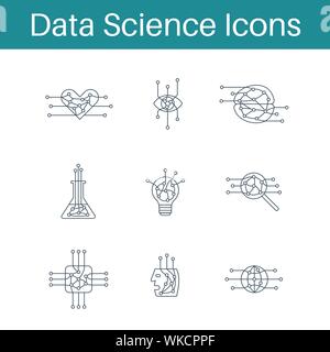 Satz mit 9 Ai oder Daten Wissenschaft skizzieren Symbole Stock Vektor