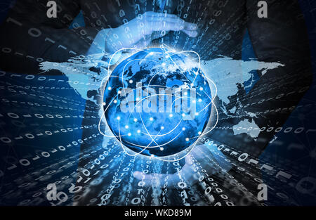 Geschäftsmann mit leuchtenden Figuren und Masse. Elemente dieses Bild sind von der NASA eingerichtet Stockfoto