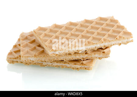 Vanille-Waffel auf weißen reflektierenden Hintergrund. Stockfoto