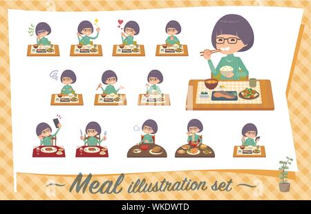 Eine Reihe von Mädchen über Mahlzeiten. Japanische und chinesische Küche, westliche Gerichte und so weiter. Es ist Vektor Kunst so ist es leicht zu bearbeiten. Stock Vektor