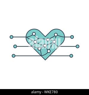 Herz Symbol mit Ai neuronales Netzwerk innerhalb Stock Vektor