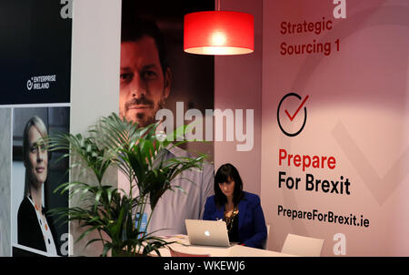 Die Menschen besuchen die "Brexit-Zone" während der Enterprise Ireland International Markets Week im RDS in Dublin. Stockfoto