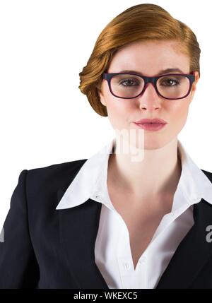 Redhead Geschäftsfrau Brille Portrait auf weißem Hintergrund Stockfoto