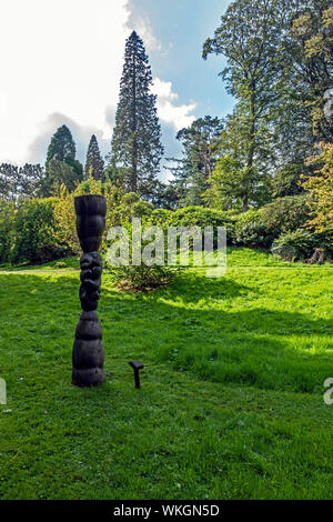 Reif Skulptur in ulmenholz von Ali Jeffery in Dawyck Botanic Garden Stobo in der Nähe von Peebles Scottish Borders Schottland Großbritannien Stockfoto