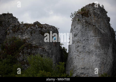 Ruinen der Burg aus dem 14. Jahrhundert in Mirow Dorf, Polen. Krakow-Czestochowa Hochland, die Polnische Jurassic Highland oder Polnische Jura Stockfoto