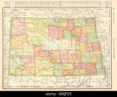 North Dakota State map Grafschaften angezeigt. RAND MCNALLY 1906 alte antike Stockfoto