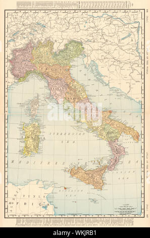 Italien in den Provinzen w/o Südtirol & Triest. RAND MCNALLY 1906 alte Karte Stockfoto