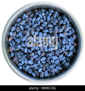 Geißblatt Beeren in der Schüssel. Auf weissem Hintergrund Stockfoto