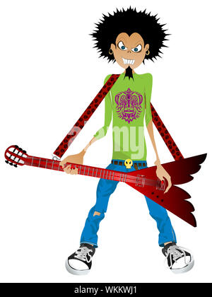 Cartoon-Zeichnung eines jungen mit e-Gitarre Stockfoto