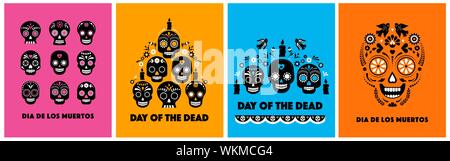 Tag der Toten, Dia de los Muertos, Banner mit bunten Mexikanischen Blumen. Fiesta, urlaub Flyer, Plakat, Party, lustige Grußkarte Stock Vektor