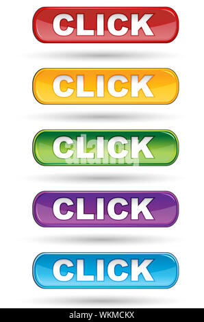 Abbildung klicken Sie auf Schaltflächen auf weißem Hintergrund Stockfoto