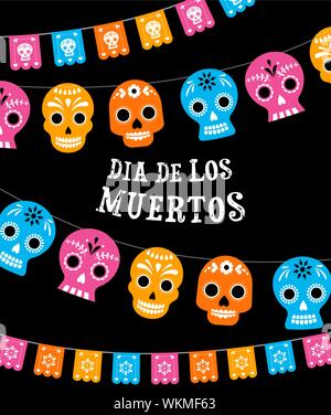 Tag der Toten, Dia de los Muertos, Banner mit bunten Mexikanischen Blumen. Fiesta, urlaub Flyer, Plakat, Party, lustige Grußkarte Stock Vektor