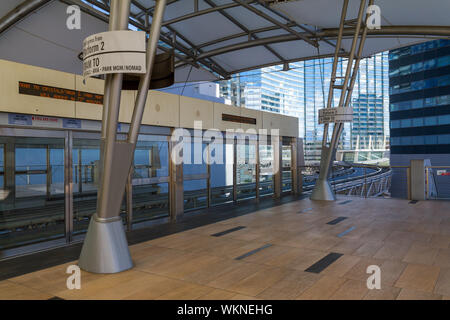 Las Vegas, NV/USA, 11. Mai 2019: Die Aria-Express tram station im Bellagio Hotel auf dem Las Vegas Strip. Stockfoto