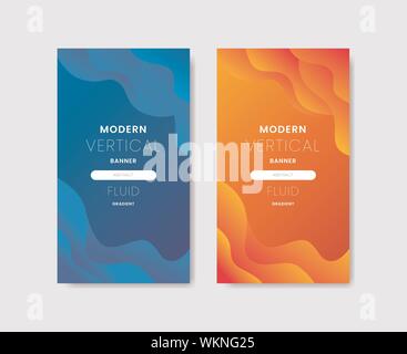 Einstellen der Fettpresse portrait Web Banner für Social Media Geschichte, Angebot Banner, Verkauf und Promo mit abstrakten Flüssigkeit Farbverlauf Hintergrund. Stock Vektor