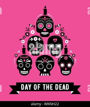 Tag der Toten, Dia de los Muertos, Banner mit bunten Mexikanischen Blumen. Fiesta, urlaub Flyer, Plakat, Party, lustige Grußkarte Stock Vektor