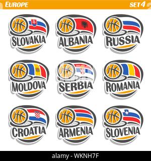 Vektor mit Fahnen der Europäischen Länder mit Basketball Bal. Stock Vektor