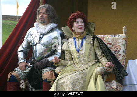 Ein Re-enactment in Tilbury Fort von Königin Elizabeth I's Rede an die Truppen in Tilbury versammelt, als die spanische Armada Segel für England im Jahre 1588 festgelegt. Stockfoto