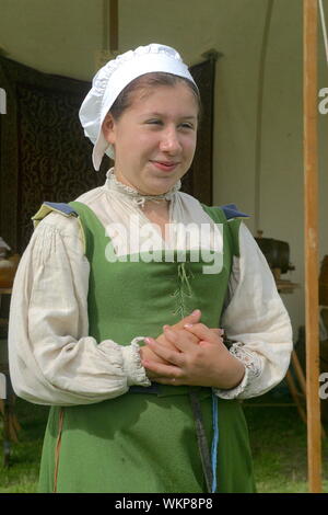 Ein Re-enactment in Tilbury Fort von Königin Elizabeth I's Rede an die Truppen in Tilbury versammelt, als die spanische Armada Segel für England im Jahre 1588 festgelegt. Stockfoto