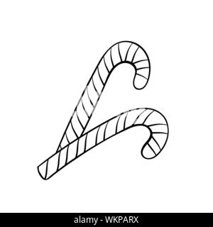 Caramel sticks Hand gezeichnet Vector Illustration. Köstliche gestreifte Zuckerstangen Färbung Bild. Traditionelle Weihnachten Konfektion monochrome Strichzeichnung. Saisonale, festliche Süßware Stock Vektor
