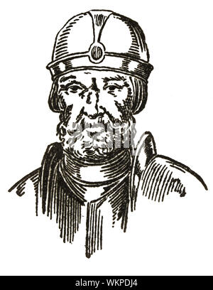 Badajoz, Spanien - Jan 7th, 2019: Porträt fo Heiri, der letzte König der Goten in Hispania 710-712 AC. Aus dem Buch ziehen Stockfoto