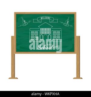Poster Willkommen zurück zu Schule am Grünen Kreidetafeln für Klassenzimmer Stock Vektor
