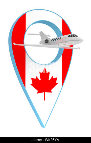 Eigenes Flugzeug mit Pin navigation Flagge Kanada. 3D-Rendering Stockfoto