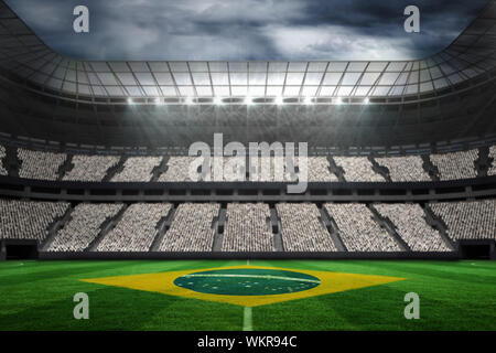 Digital brasilianische Flagge gegen Fußball-Stadion mit Fans in Weiß generiert Stockfoto