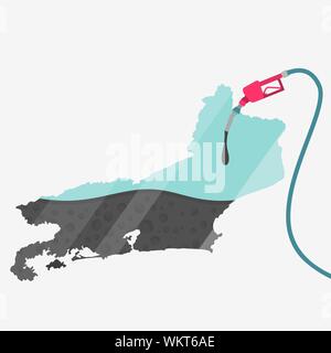 Karte von Rio de Janeiro wird durch Öl getankt. Tankstelle getankt. Auf der Karte gibt es Glas Reflexion. Brasilianischer Bundesstaat. Konzeptionell. Öl produzierenden oder im Stock Vektor