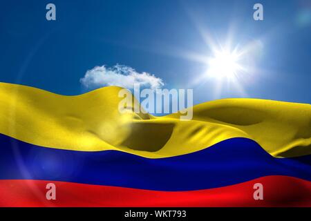 Digital erzeugten Kolumbien Flagge unter dem sonnigen Himmel Stockfoto